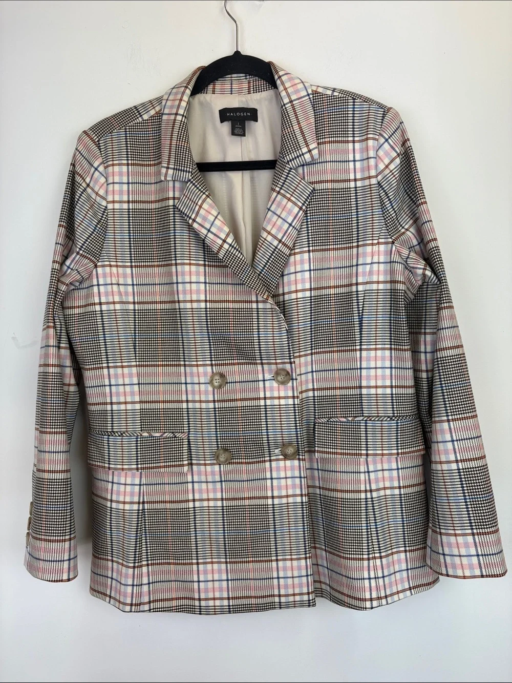 Halogen Plaid Blazer Large Petite | Double Breasted Classic Preppy Career Jacket